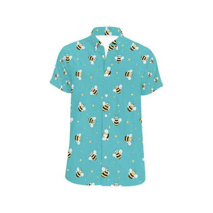 Bee With Dot Print Design LKS309 Men Short Sleeve Button Up Shirt