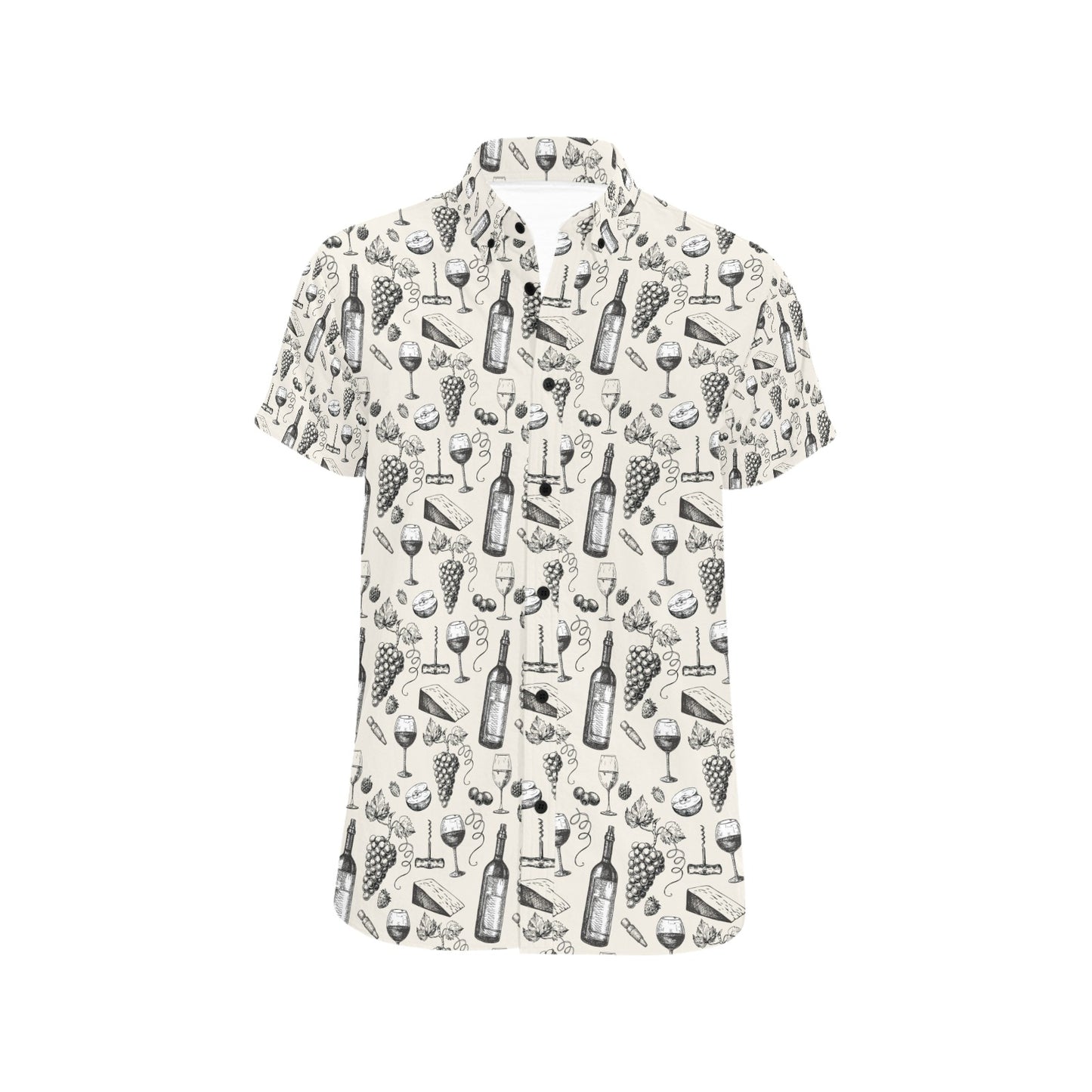 Wine Themed Print Design LKS306 Men Short Sleeve Button Up Shirt