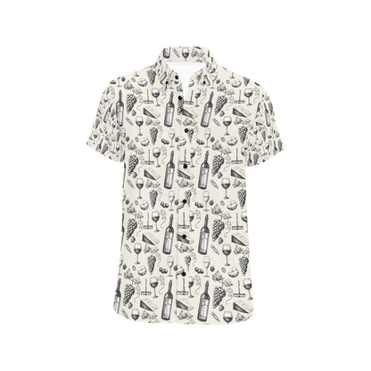 Wine Themed Print Design LKS306 Men Short Sleeve Button Up Shirt