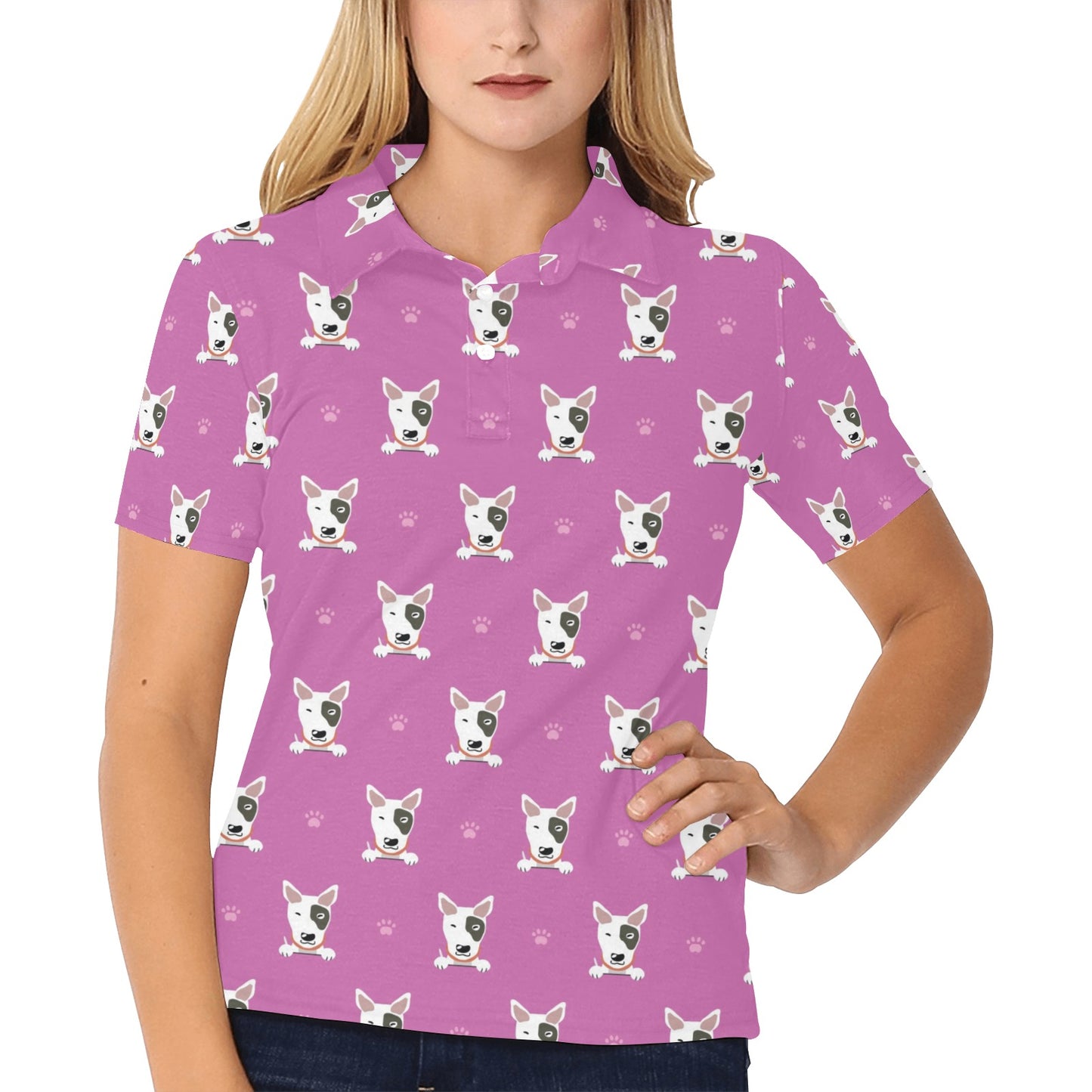 Bull Terrier Happy Print Pattern Women's Polo Shirt