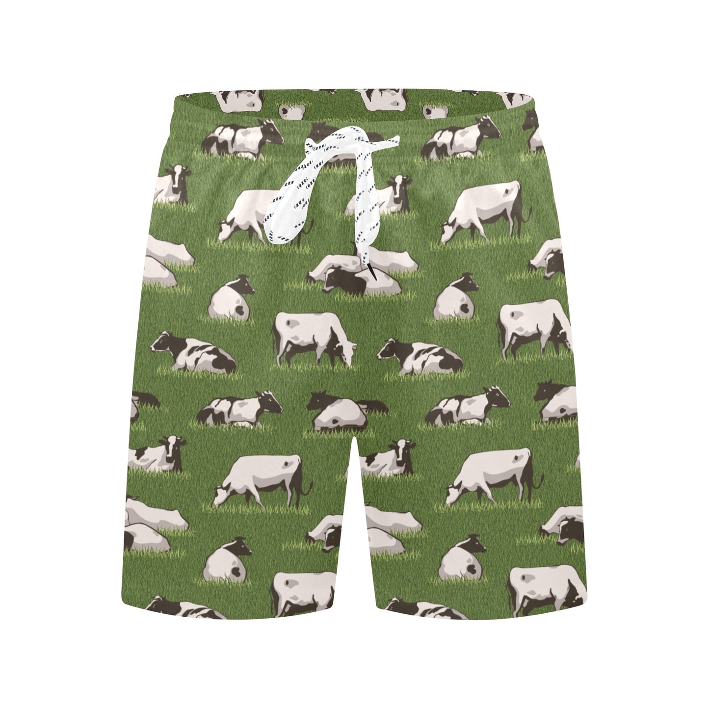 Cow on Grass Print Pattern Men's Swim Trunks Beach Shorts