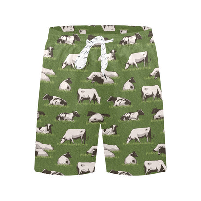 Cow on Grass Print Pattern Men's Swim Trunks Beach Shorts