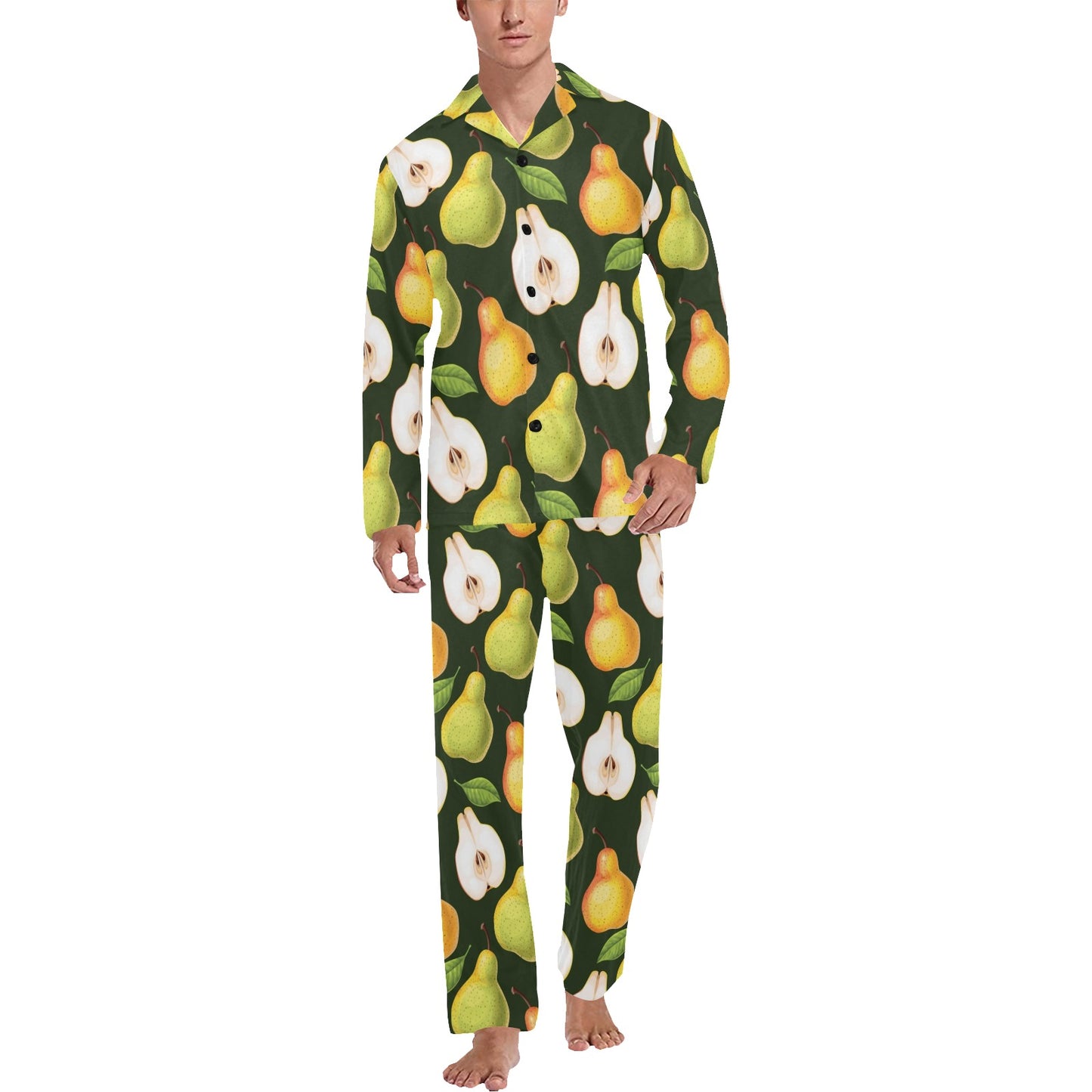 Pear Pattern Print Design PE06 Men's Long Pajama Set
