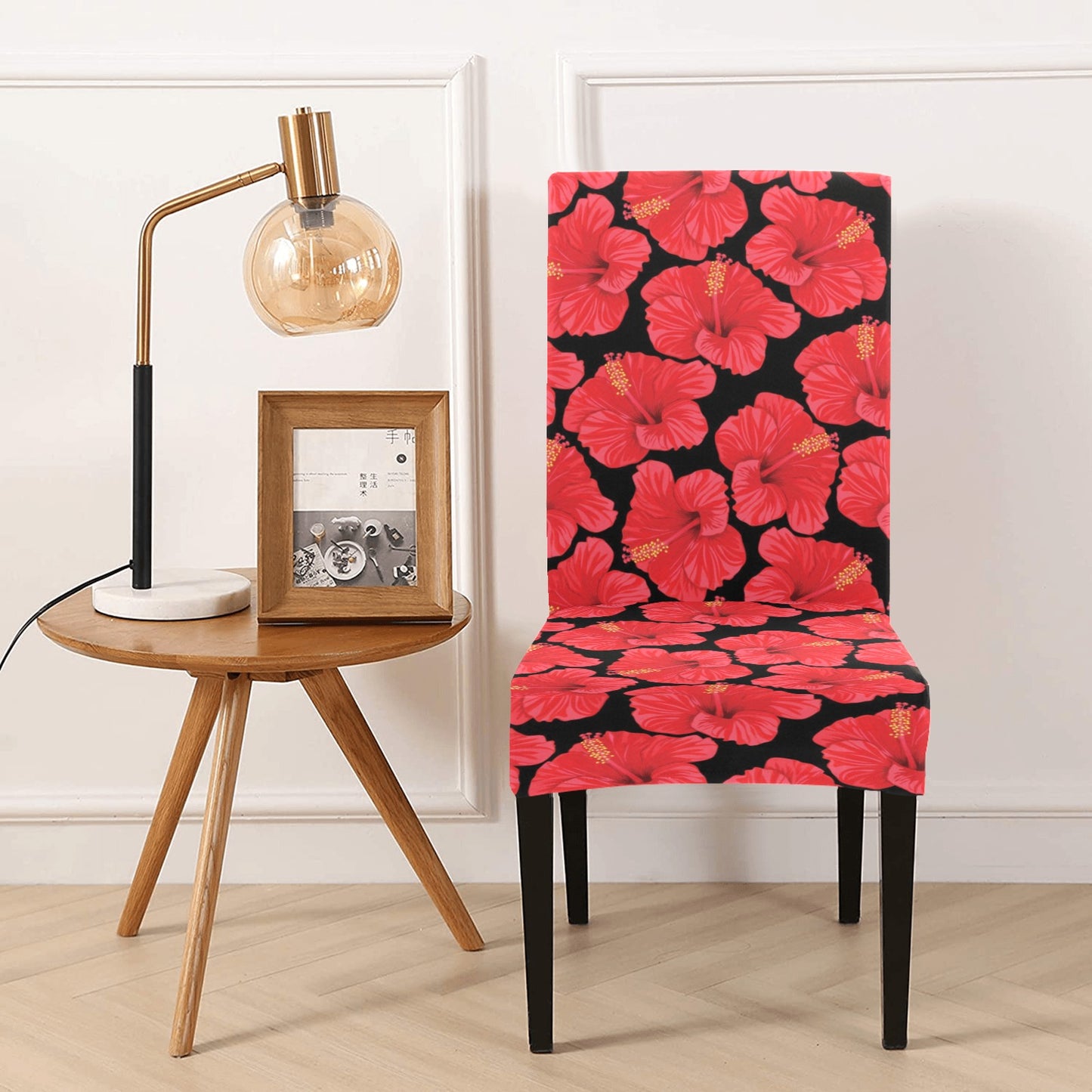 Hibiscus Red Pattern Print Design LKS306 Dining Chair Slipcover