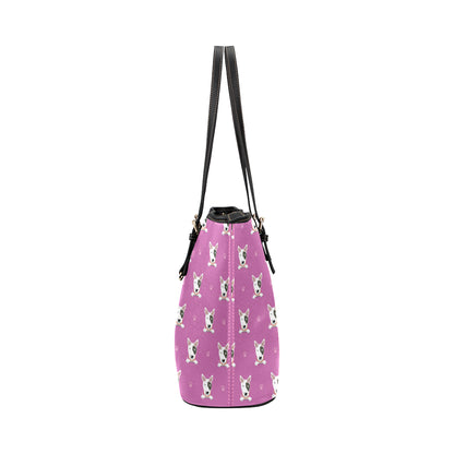 Bull Terrier Happy Print Pattern Leather Tote Bag