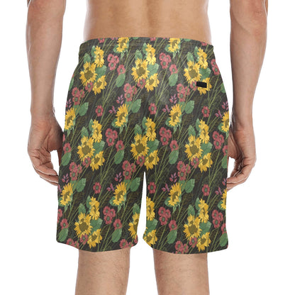 Sunflower Print Design LKS303 Men's Swim Trunks Beach Shorts