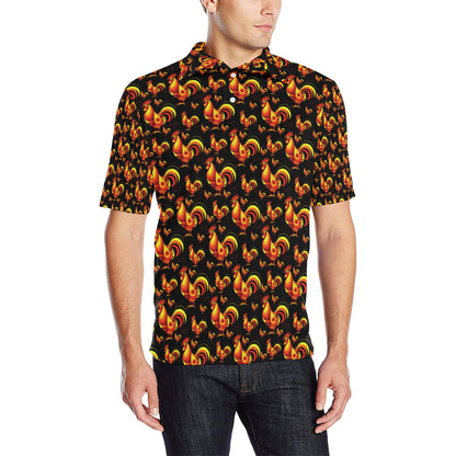 Rooster Print Themed Men Polo Shirt