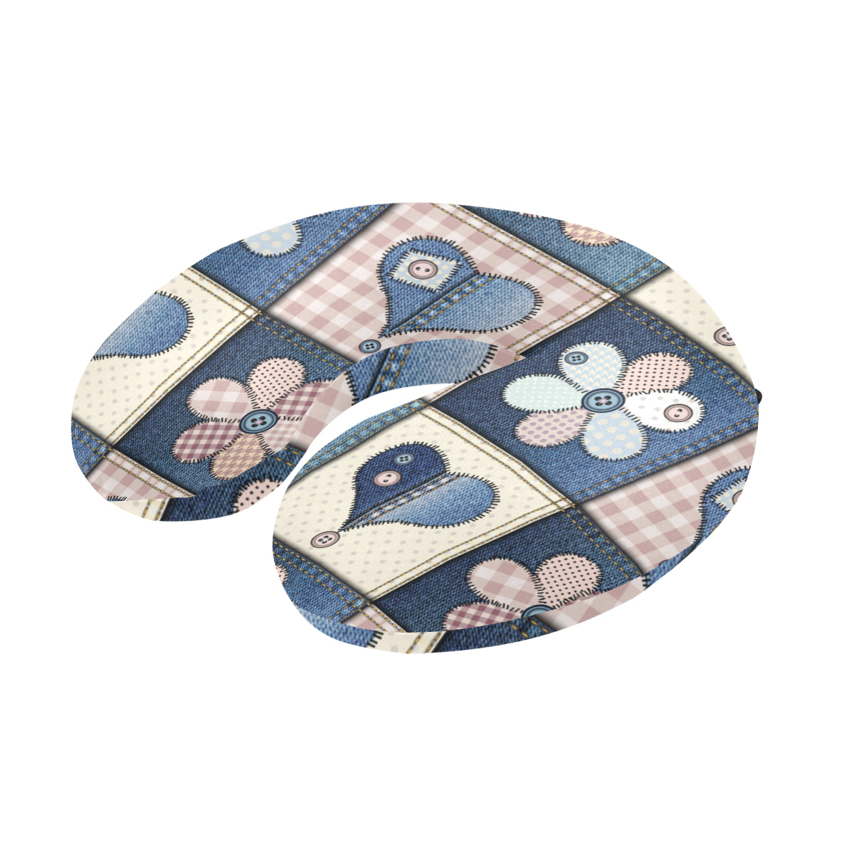 Patchwork Heart Flower Pattern Print Design 01 U-Shaped Travel Neck Pillow