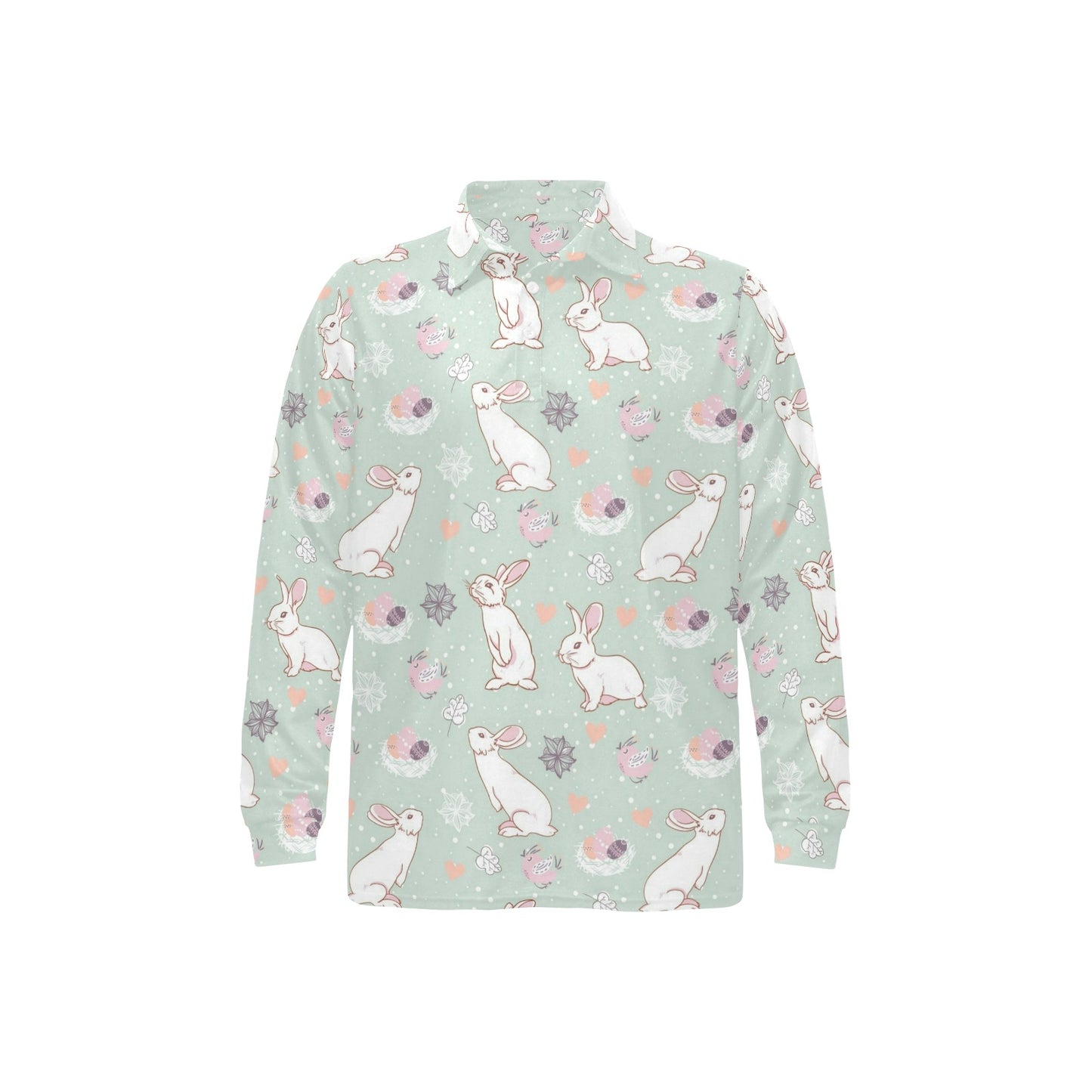 Rabbit Pattern Print Design RB011 Long Sleeve Polo Shirt For Men's