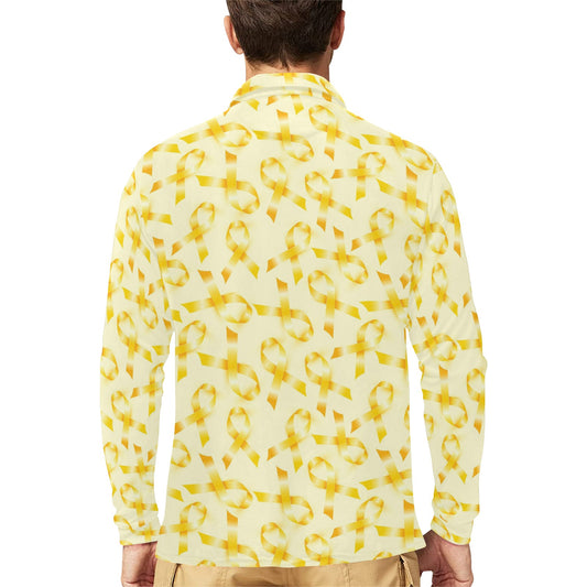 Childhood cancer Pattern Print Design 01 Long Sleeve Polo Shirt For Men's