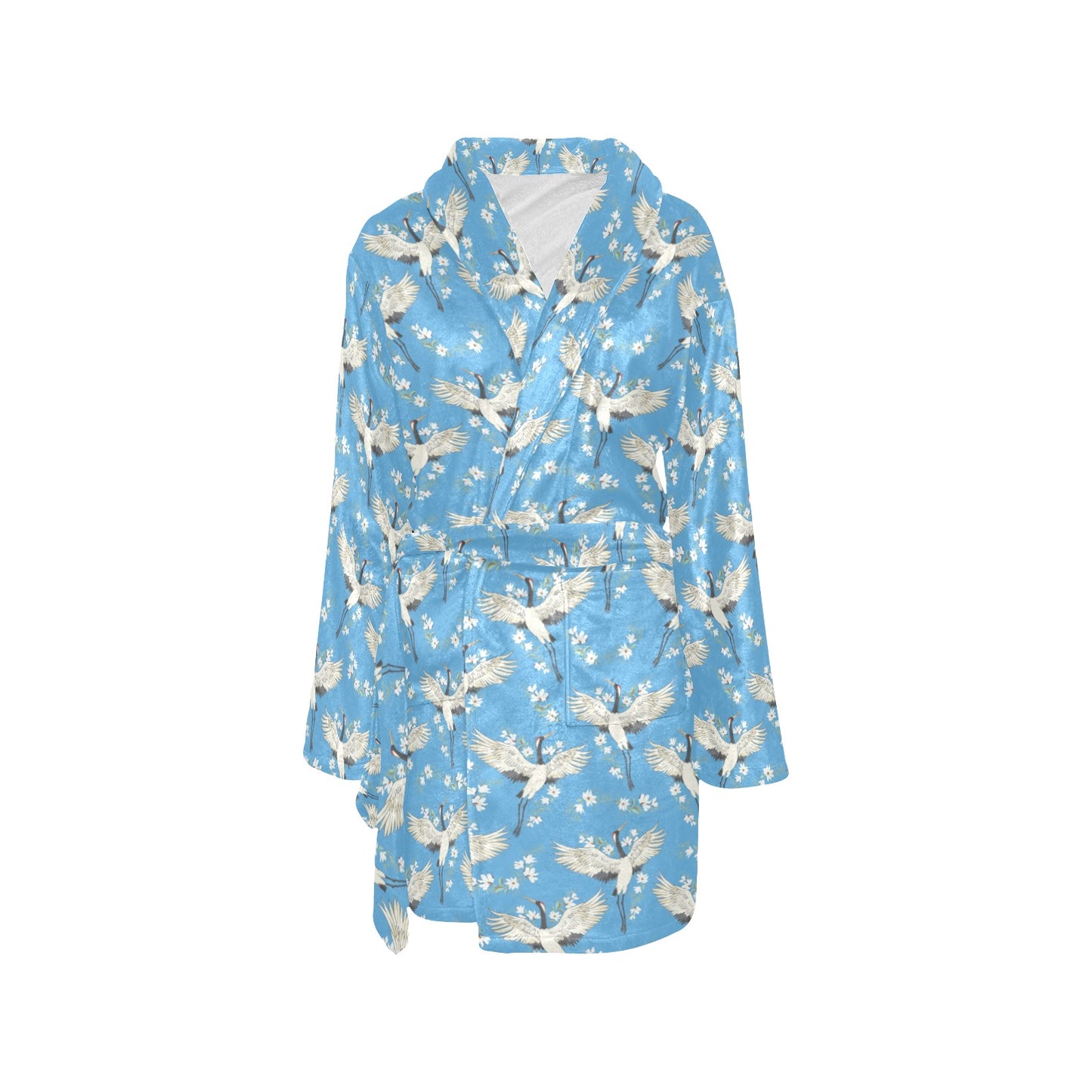 Crane Pattern Print Design 03 Women's Fleece Robe