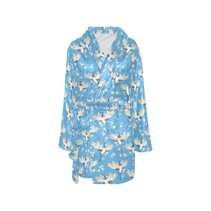 Crane Pattern Print Design 03 Women's Fleece Robe