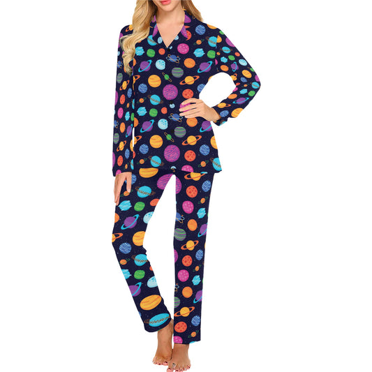 Planet Multicolor Print Design LKS302 Women's Long Pajama Set