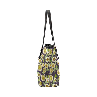 Daisy Vintage Print Pattern Leather Tote Bag