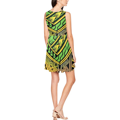 Polynesian Tribal Color Sleeveless Dress