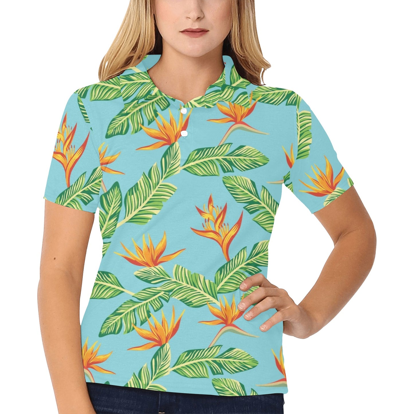 Bird Of Paradise Pattern Print Design BOP04 Women's Polo Shirt