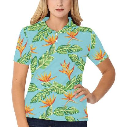 Bird Of Paradise Pattern Print Design BOP04 Women's Polo Shirt
