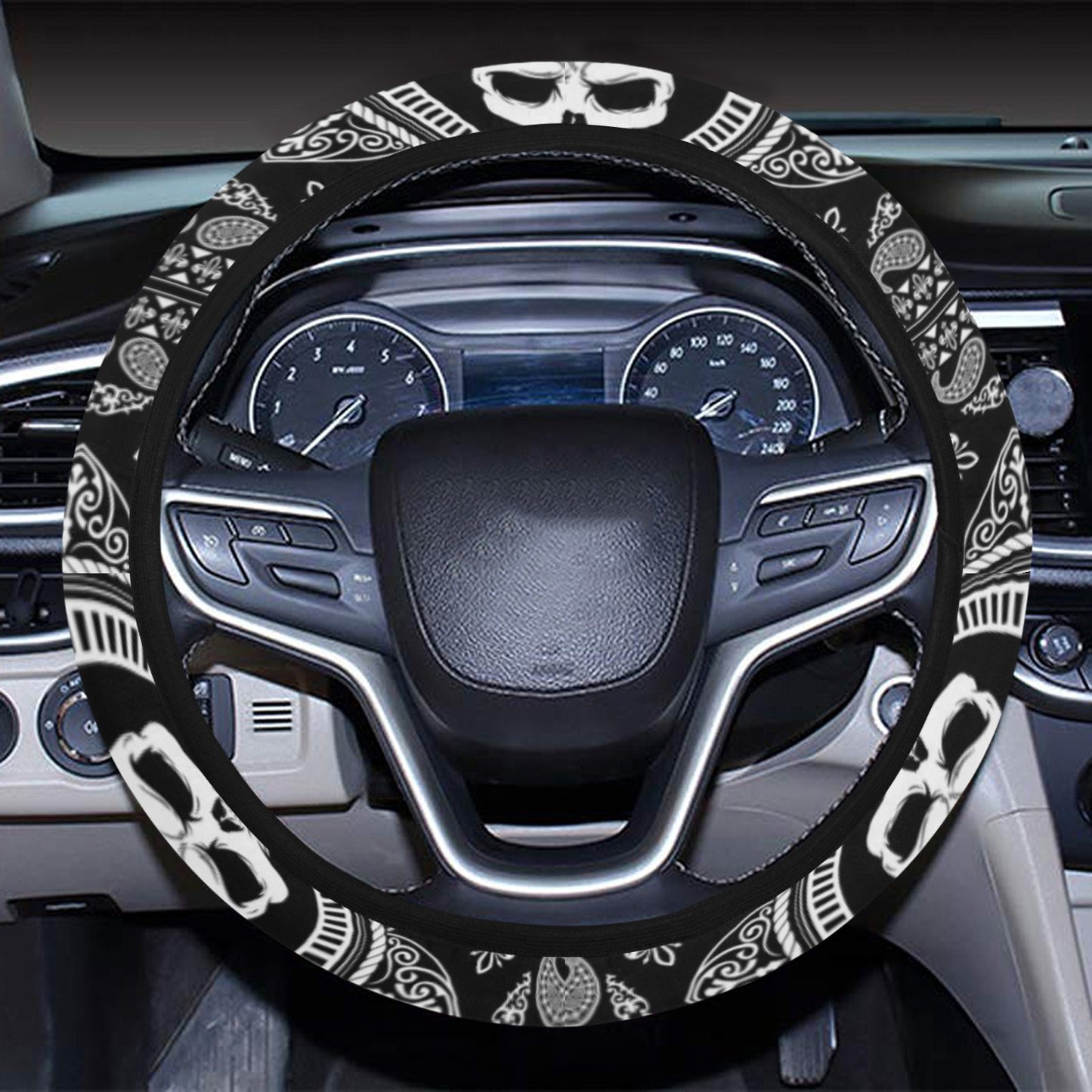 Bandana Skull Print Design LKS303 Steering Wheel Cover with Elastic Edge