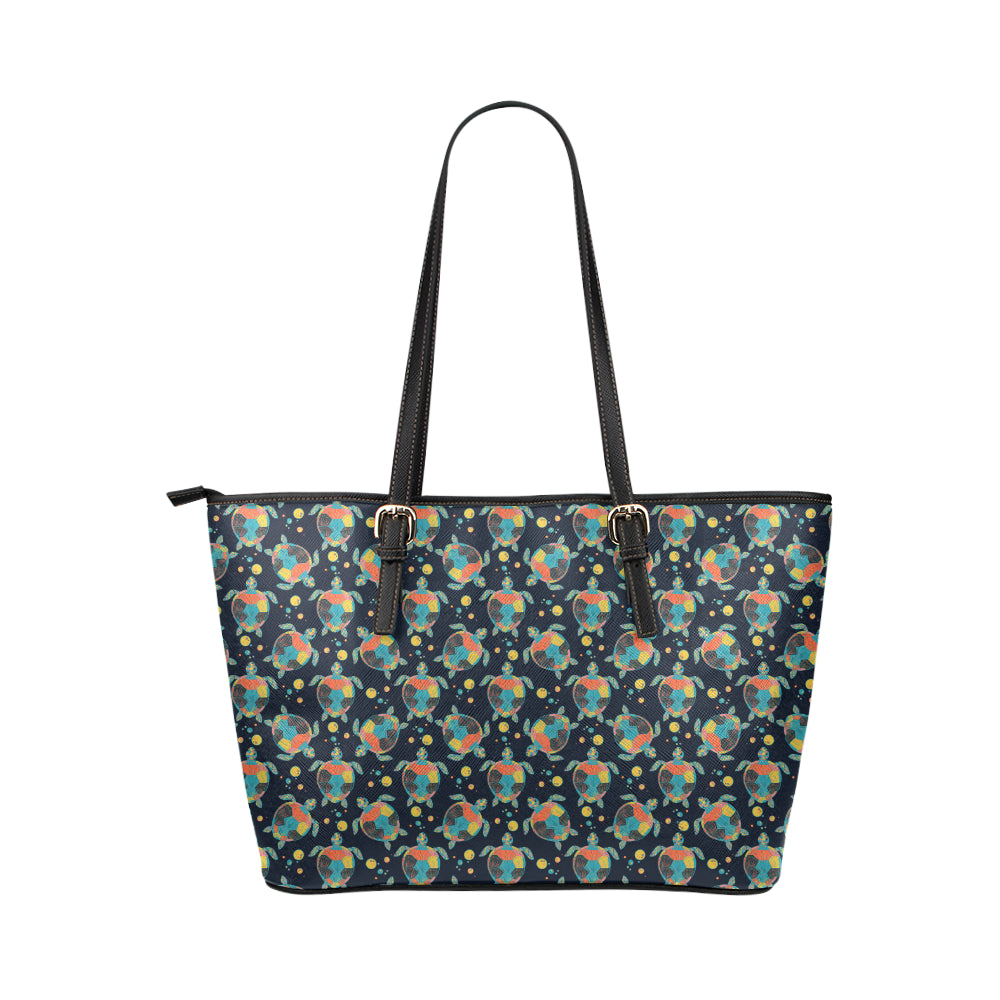 Sea Turtle Colorful with bubble Print Leather Tote Bag