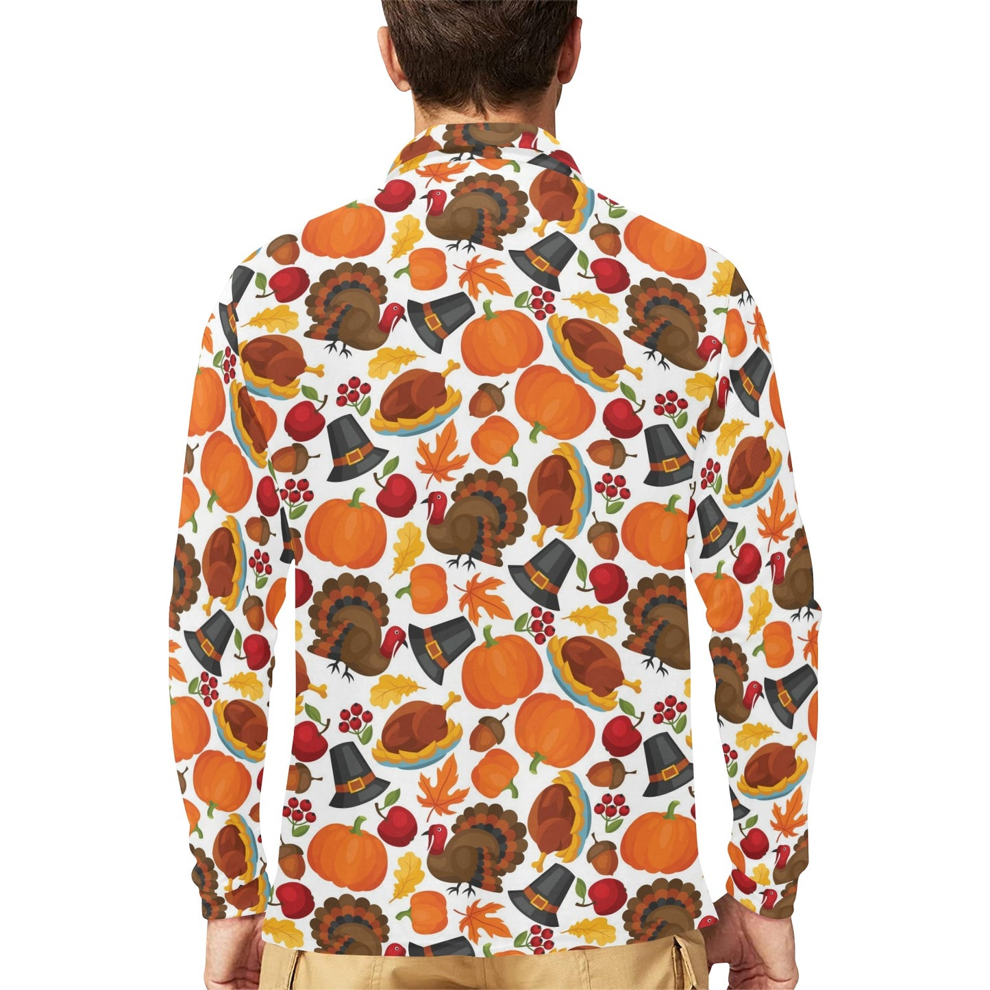 Thanksgiving Print Design LKS304 Long Sleeve Polo Shirt For Men's