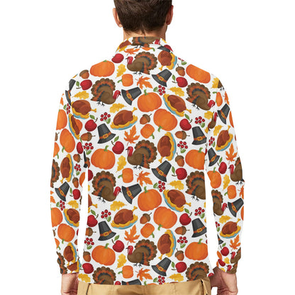 Thanksgiving Print Design LKS304 Long Sleeve Polo Shirt For Men's