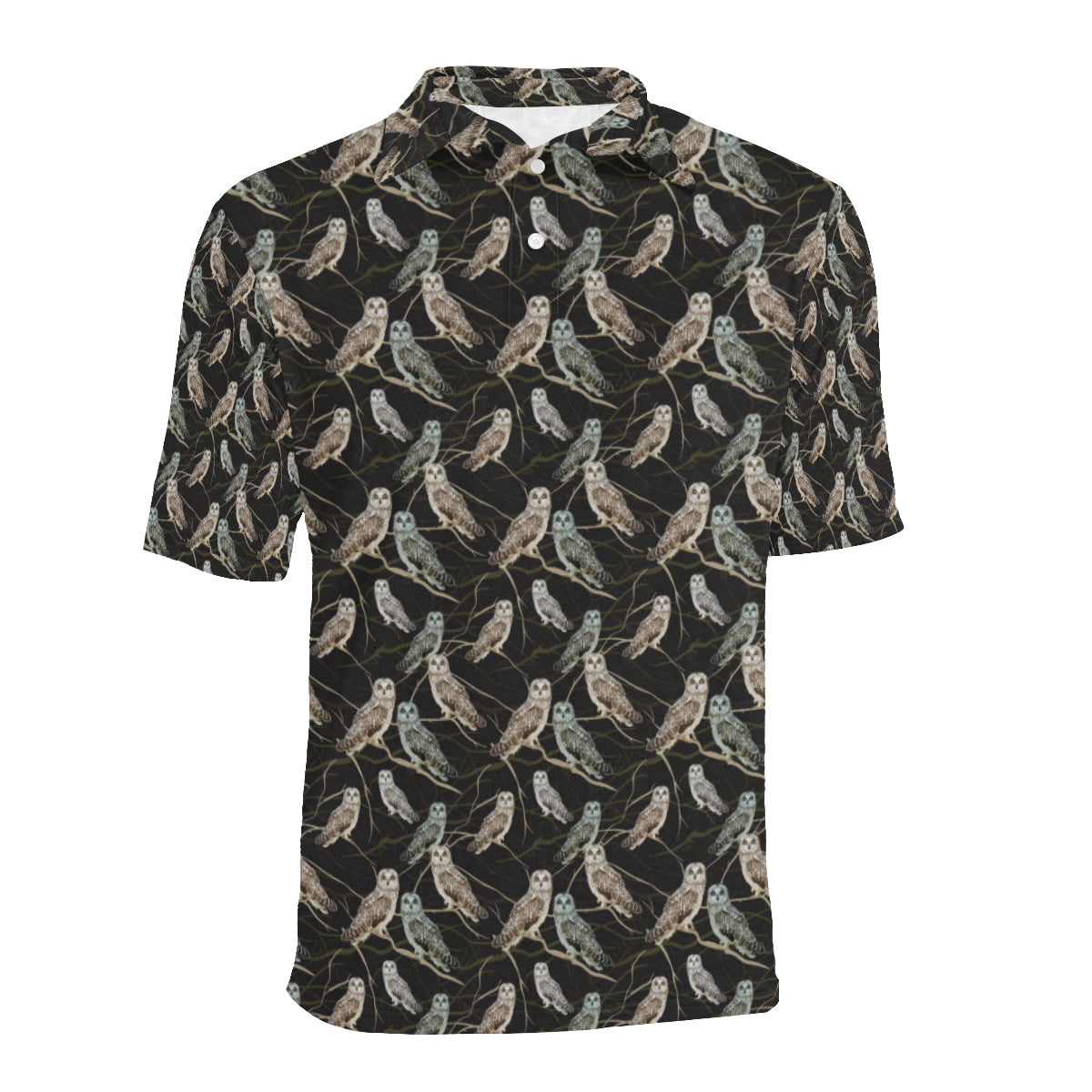 Owl Branch Themed Design Print Men Polo Shirt