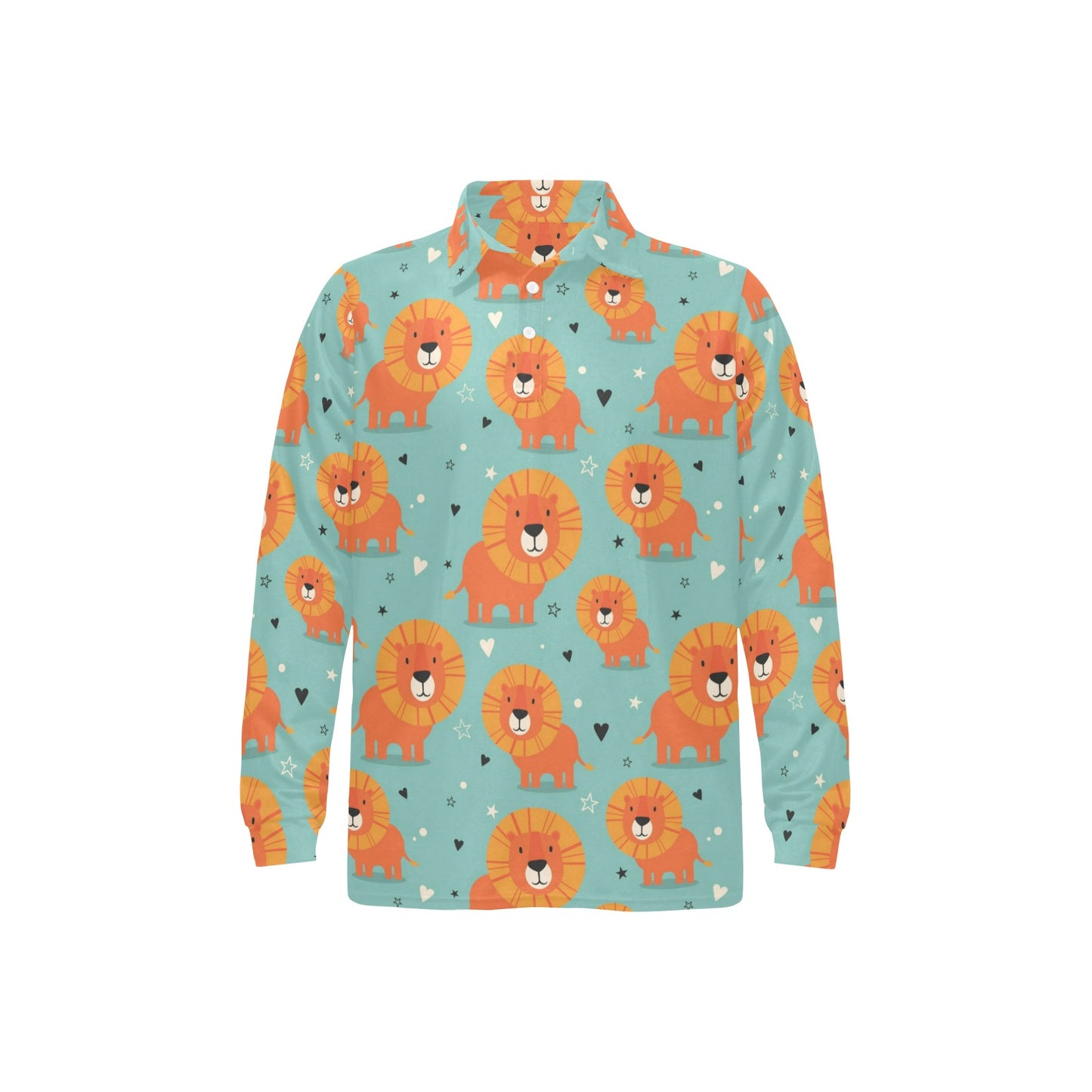 Lion Baby Pattern Print Design 03 Long Sleeve Polo Shirt For Men's