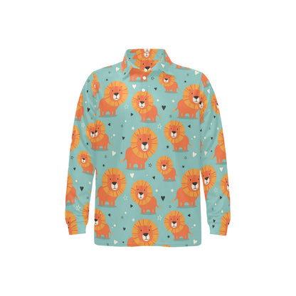 Lion Baby Pattern Print Design 03 Long Sleeve Polo Shirt For Men's