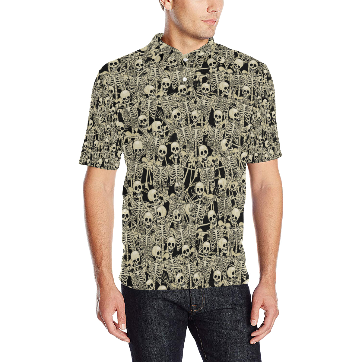 Skeleton Design Print Men Polo Shirt