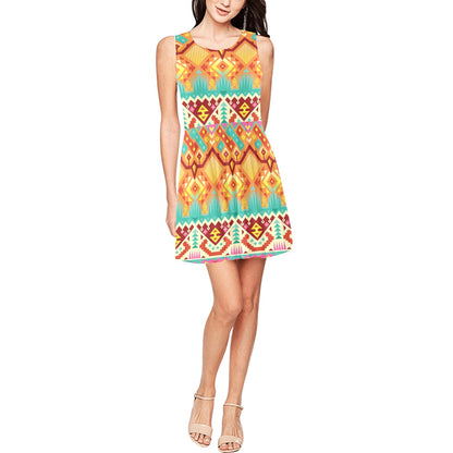 Aztec Pattern Print Design 03 Sleeveless Dress