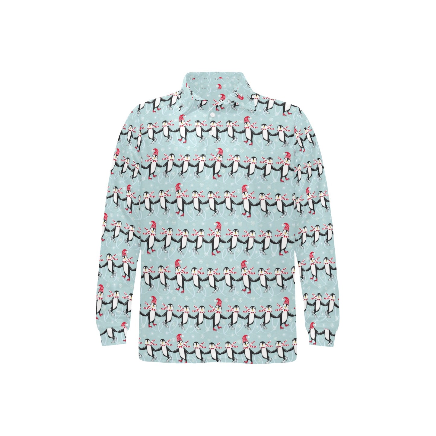 Penguin Sking Design Long Sleeve Polo Shirt For Men's