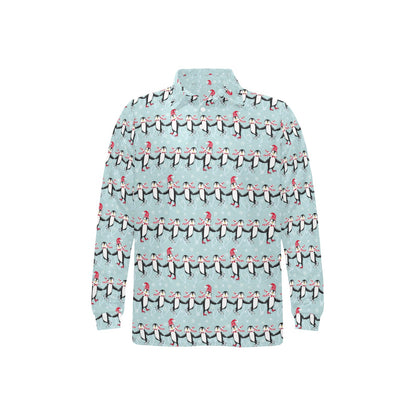 Penguin Sking Design Long Sleeve Polo Shirt For Men's