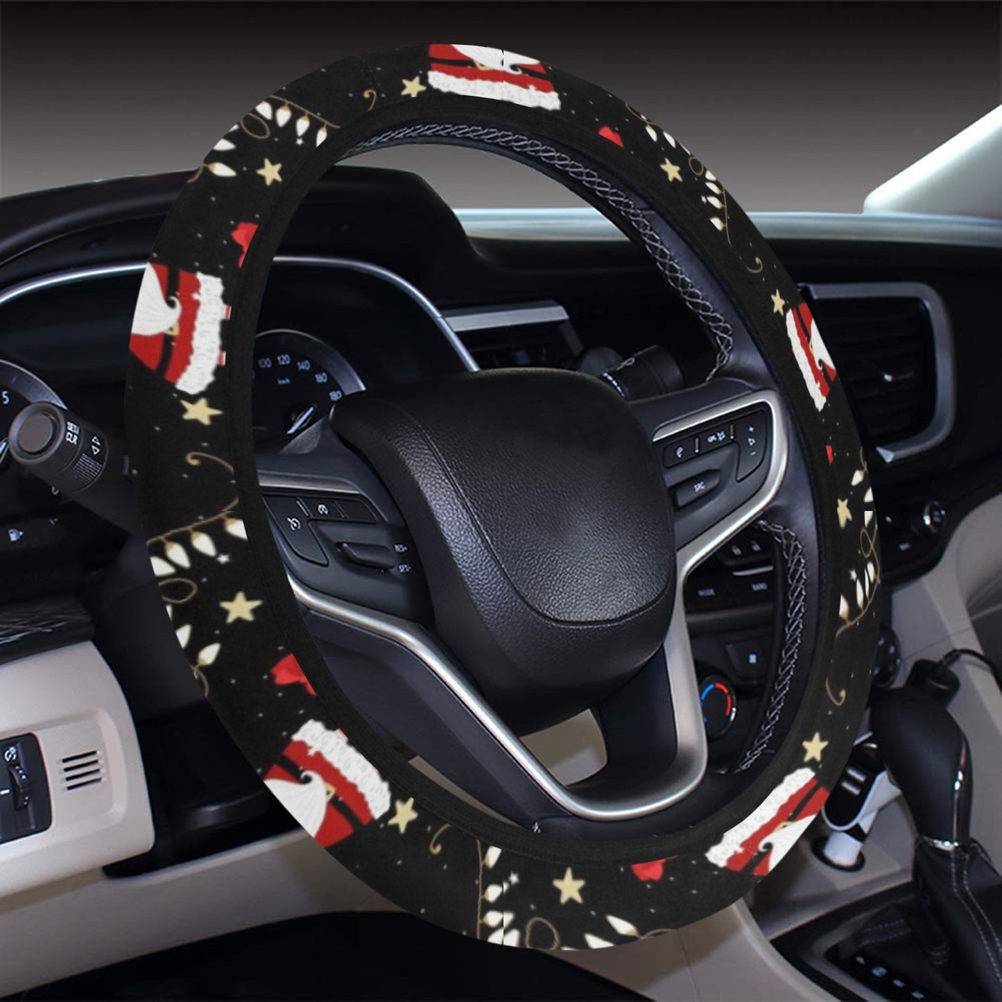 Santa Christmas Themed Print Design LKS307 Steering Wheel Cover with Elastic Edge
