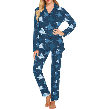 Manta Ray Pattern Print Design 02 Women's Long Pajama Set