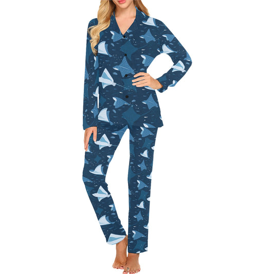 Manta Ray Pattern Print Design 02 Women's Long Pajama Set