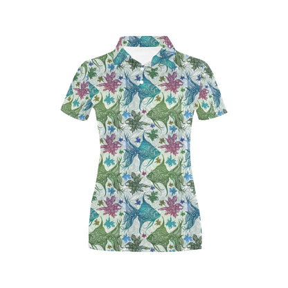 Angelfish Tribal Pattern Print Design 01 Women's Polo Shirt