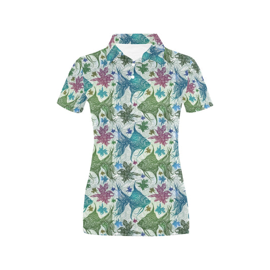 Angelfish Tribal Pattern Print Design 01 Women's Polo Shirt