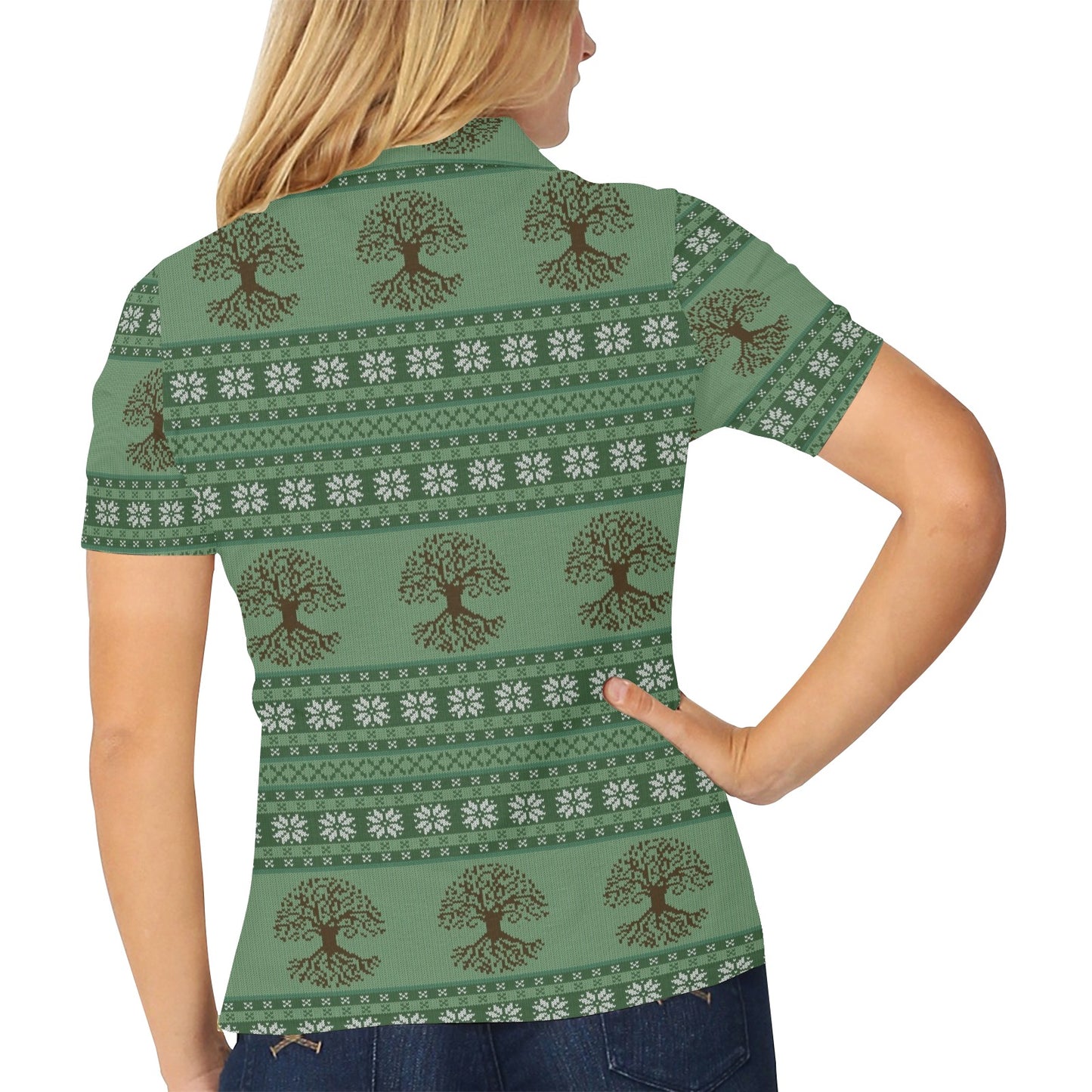 Tree Of Life Knit Style Print Design LKS301 Women's Polo Shirt