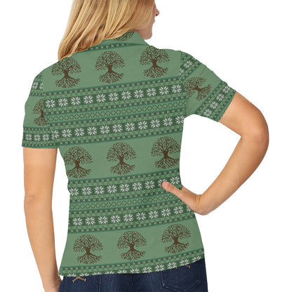 Tree Of Life Knit Style Print Design LKS301 Women's Polo Shirt