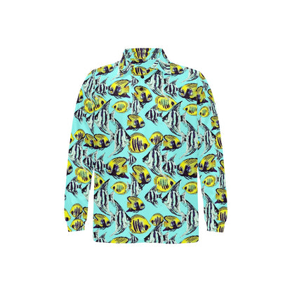 Angelfish Pattern Print Design 02 Long Sleeve Polo Shirt For Men's