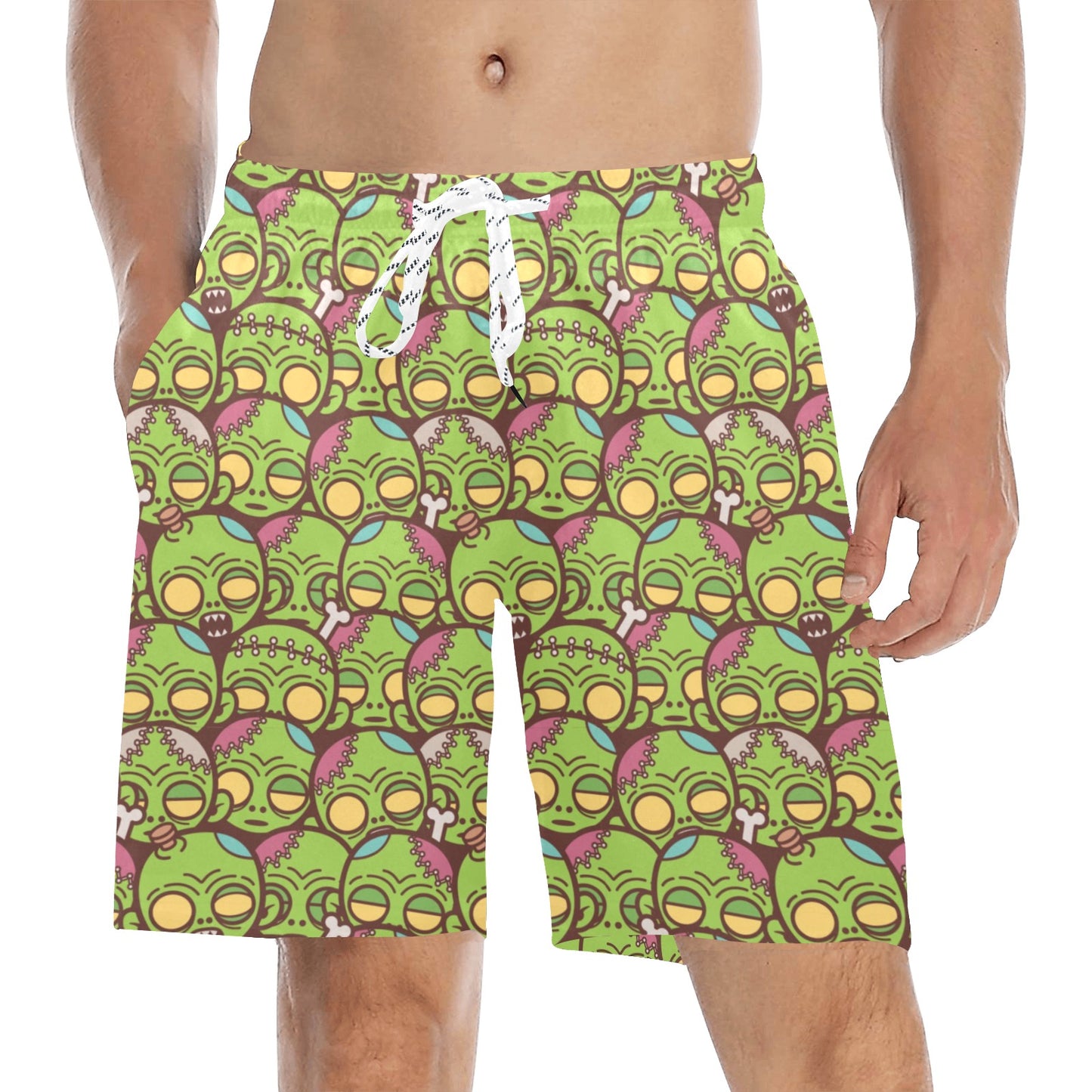 Zombie Head Design Pattern Print Men's Swim Trunks Beach Shorts