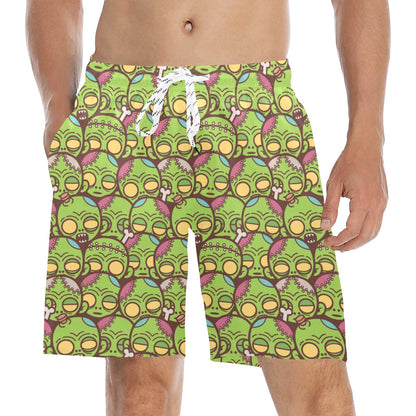 Zombie Head Design Pattern Print Men's Swim Trunks Beach Shorts
