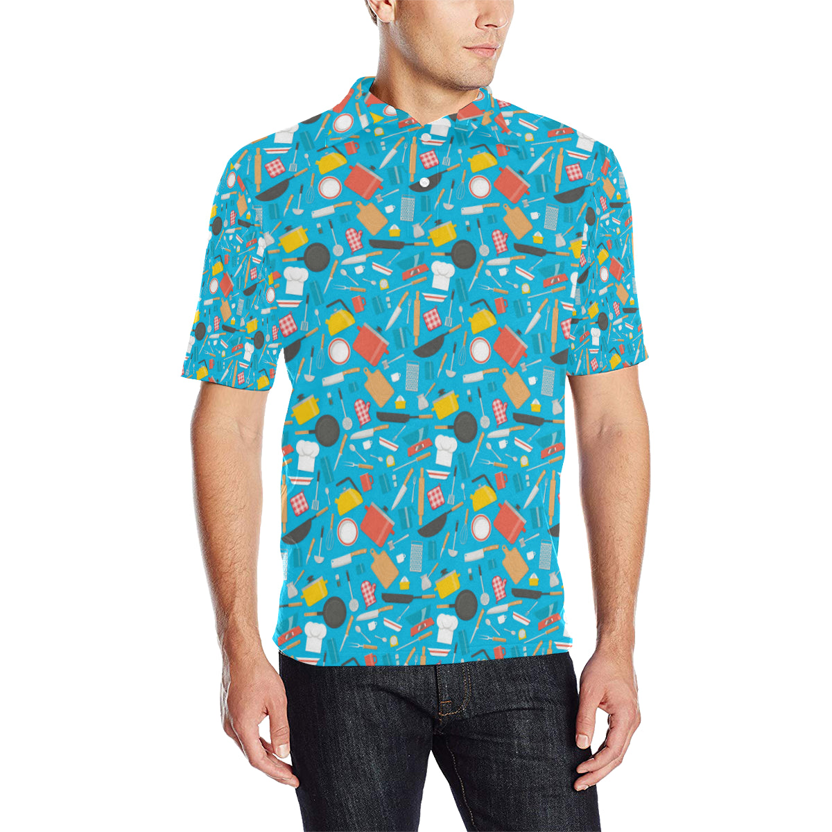 Cooking Kitchen Tools Pattern Print Design 03 Men Polo Shirt