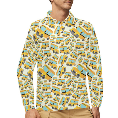 School Bus Print Design LKS301 Long Sleeve Polo Shirt For Men's