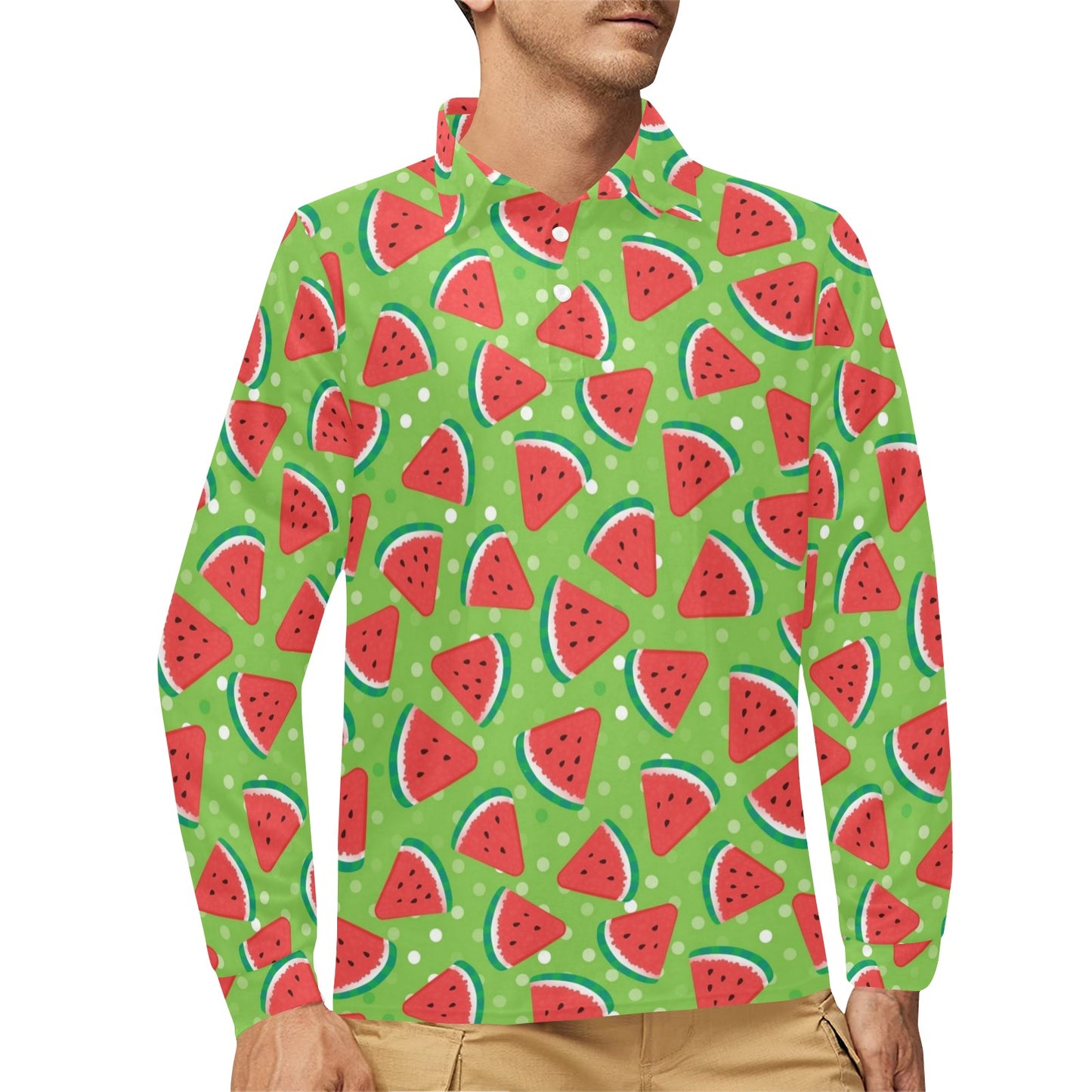 Watermelon Pattern Print Design WM05 Long Sleeve Polo Shirt For Men's