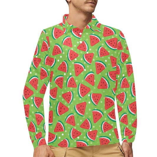 Watermelon Pattern Print Design WM05 Long Sleeve Polo Shirt For Men's