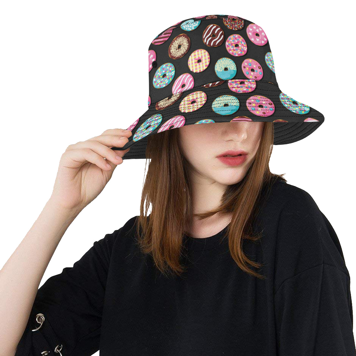 Donut Pattern Print Design DN02 Unisex Bucket Hat