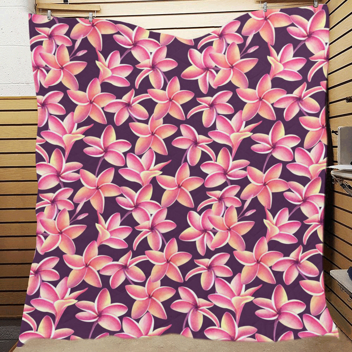 Purple Plumeria Pattern Print Design PM010 Premium Quilt