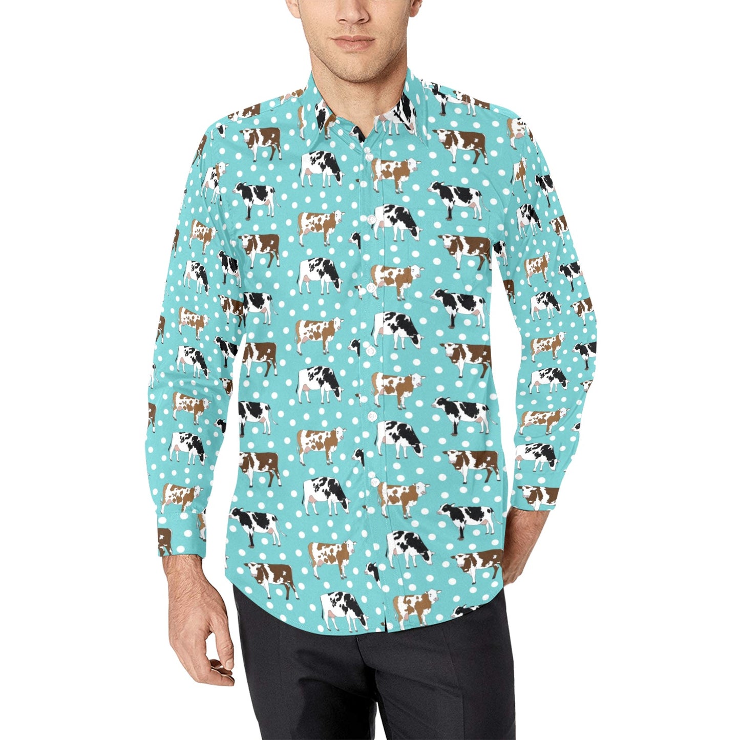 Cattle Print Design LKS405 Men's Long Sleeve Dress Shirt