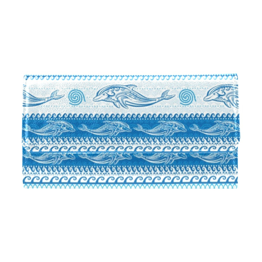 Dolphin Tribal Print Pattern Women's Trifold Wallet